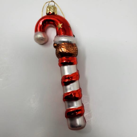 Vintage Glass Candy Cane with Red Bow Christmas Ornament 5" Excellent Condition - Picture 6 of 9